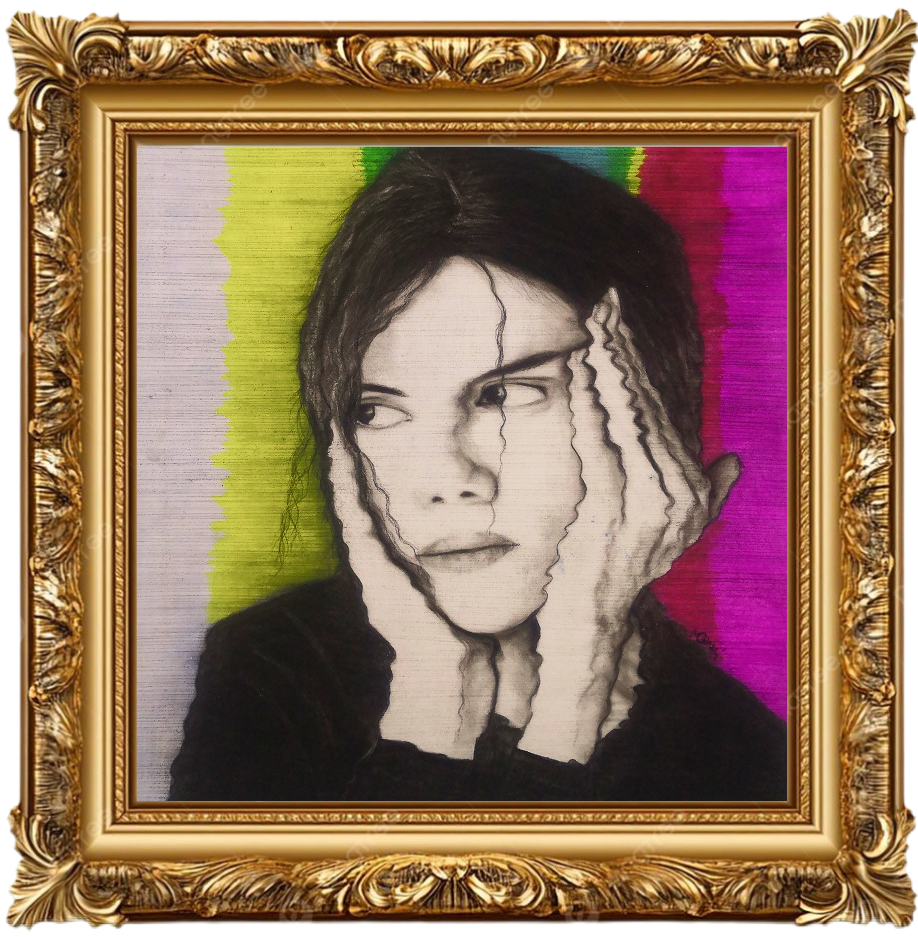 Colour-striped square portrait
